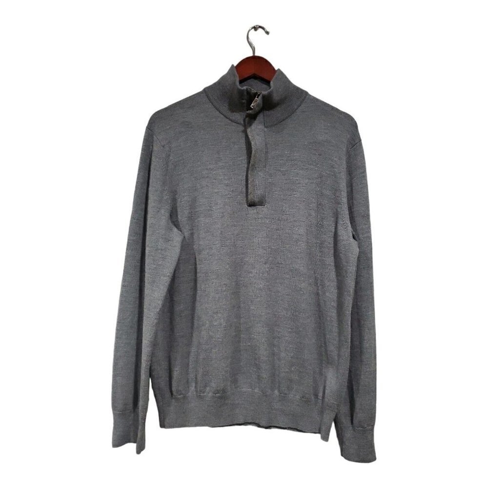Banana Republic Men's Extra Fine Merino Wool 1/4 Zip Sweater Mock Neck Gray Sz M